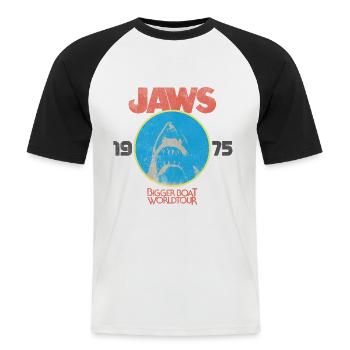 Jaws 1975 Bigger Boat Worldtour - Men's Baseball T-Shirt - white/black - Front - Nik (191cm)