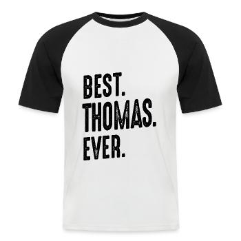 Mens Funny Personalisierter Name Thomas - Männer Baseball-T-Shirt - Weiß/Schwarz - Vorne - Nik (191cm)