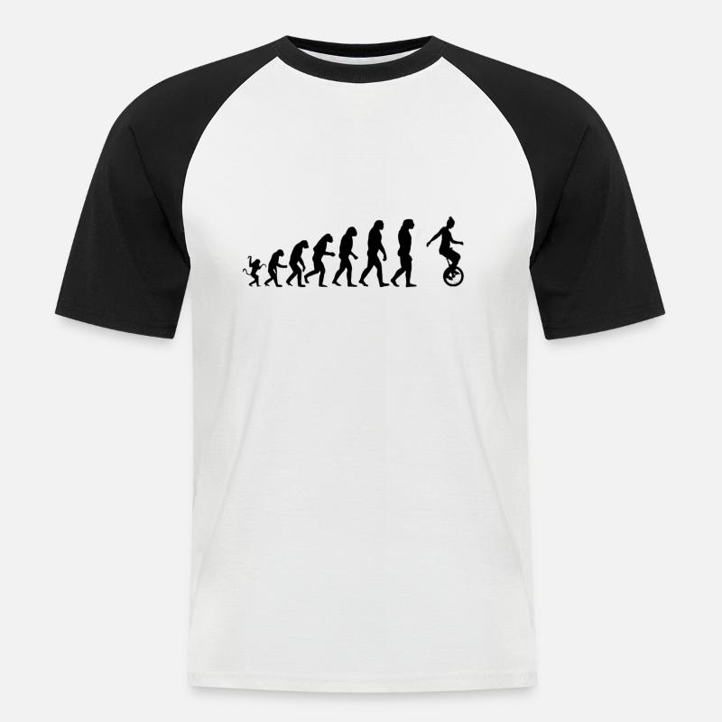 Einradfahrer Evolution - Männer Baseball-T-Shirt - Weiß/Schwarz