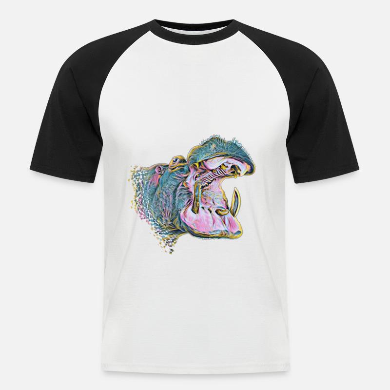 Nilpferd - Männer Baseball-T-Shirt - Weiß/Schwarz