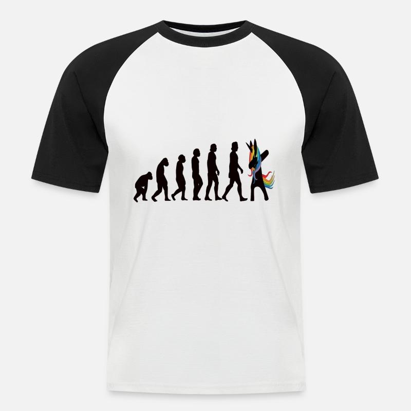 Einhorn Evolution - Unicorn Evolution - Männer Baseball-T-Shirt - Weiß/Schwarz