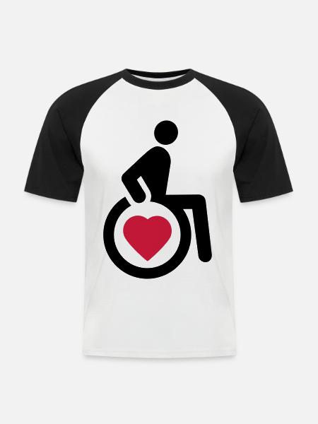 Rollstuhl mit Herz - Männer Baseball-T-Shirt - Weiß/Schwarz