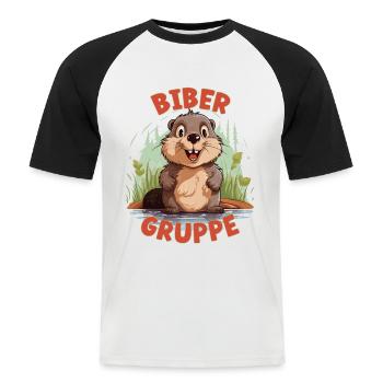 Comic Bibergruppe Kindergarten Gruppentier Biber - Männer Baseball-T-Shirt - Weiß/Schwarz - Vorne - Nik (191cm)