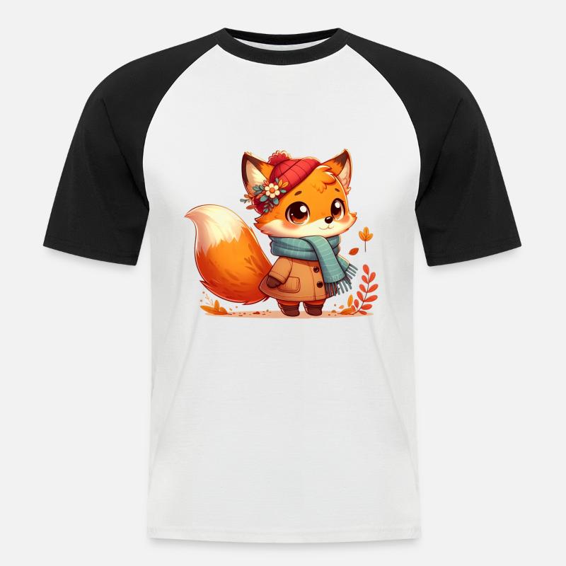 Fuchs Herbst 4 - Männer Baseball-T-Shirt - Weiß/Schwarz