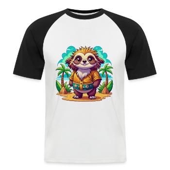 Paresseux mignon des vacances - T-shirt baseball manches courtes Homme - blanc/noir - Devant - Nik (191cm)