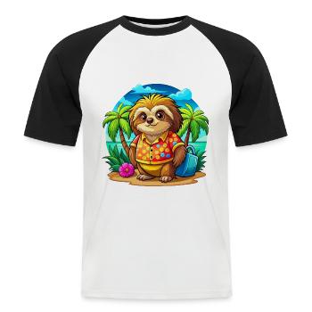 Paresseux mignon des vacances - T-shirt baseball manches courtes Homme - blanc/noir - Devant - Nik (191cm)