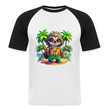 Paresseux mignon des vacances - T-shirt baseball manches courtes Homme - blanc/noir - Devant - Nik (191cm)