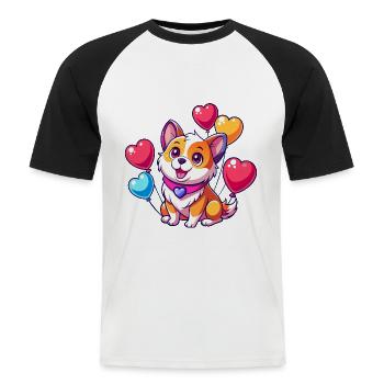 Chien avec des ballons colorés - T-shirt baseball manches courtes Homme - blanc/noir - Devant - Nik (191cm)