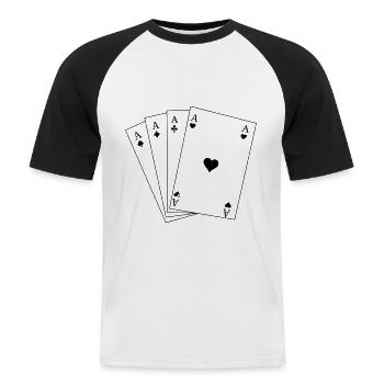 Spielkarten Ass - Männer Baseball-T-Shirt - Weiß/Schwarz - Vorne - Nik (191cm)
