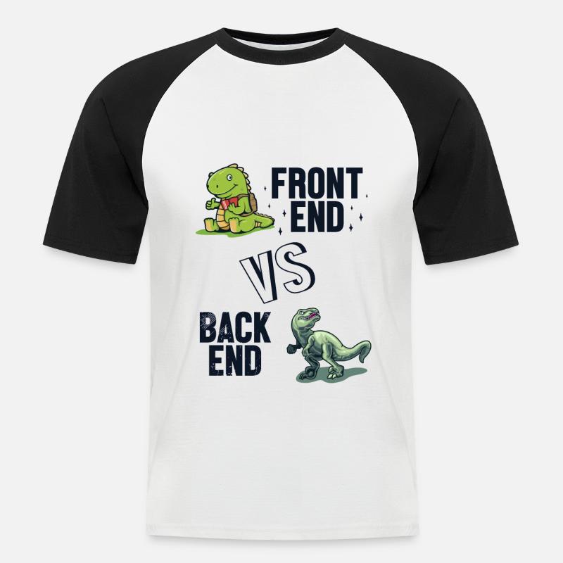 Développeur Frontend vs. Backend Codeur - T-shirt baseball manches courtes Homme - blanc/noir