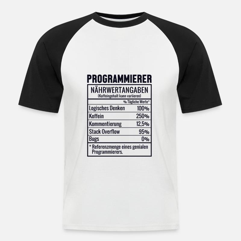 Programmierer Nährwertangaben Developer Coder - Männer Baseball-T-Shirt - Weiß/Schwarz