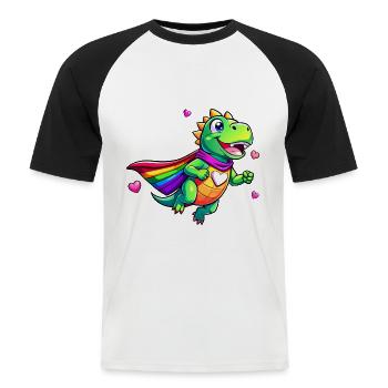 Dino super-héros - T-shirt baseball manches courtes Homme - blanc/noir - Devant - Nik (191cm)