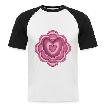 Rosa Herz mit Blume, eine lieb Überraschung. - Männer Baseball-T-Shirt - Weiß/Schwarz - Vorne - Nik (191cm)