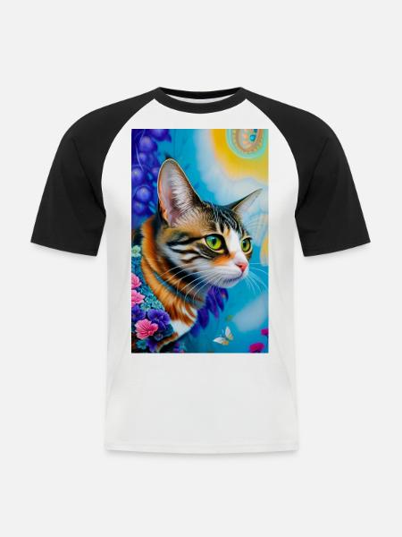 Wunderbare kurzhaarige Hauskatze - Männer Baseball-T-Shirt - Weiß/Schwarz