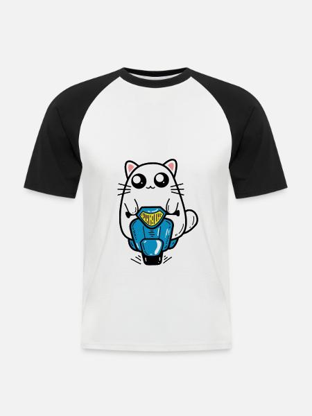 Katze Motorroller - Männer Baseball-T-Shirt - Weiß/Schwarz