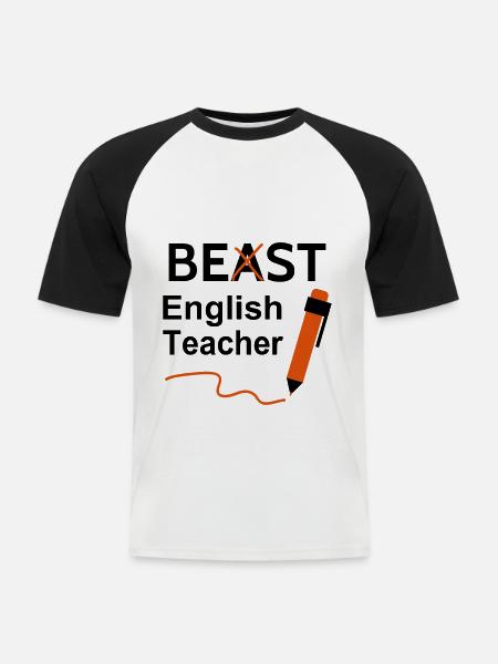 Funny Beast Bester Englischlehrer - Männer Baseball-T-Shirt - Weiß/Schwarz