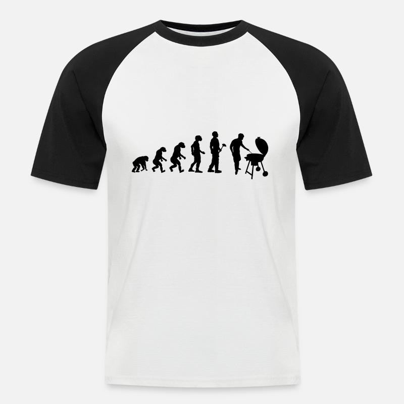Evolutionstheorie Griller - Männer Baseball-T-Shirt - Weiß/Schwarz