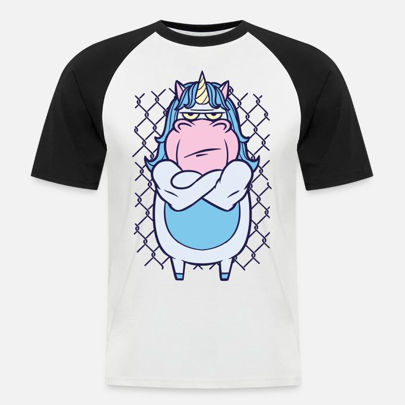 Wütendes Einhorn Geschenk - Männer Baseball-T-Shirt - Weiß/Schwarz