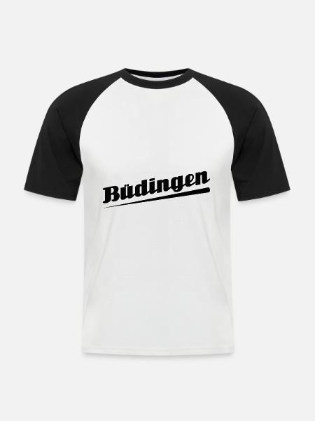 Büdingen - Textdesign mit Stadtnamen - Männer Baseball-T-Shirt - Weiß/Schwarz