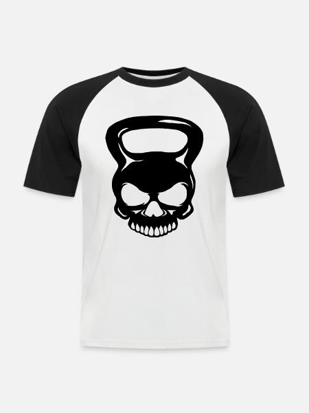 Kettlebell Skull - Totenkopf Kugelhantel - Männer Baseball-T-Shirt - Weiß/Schwarz