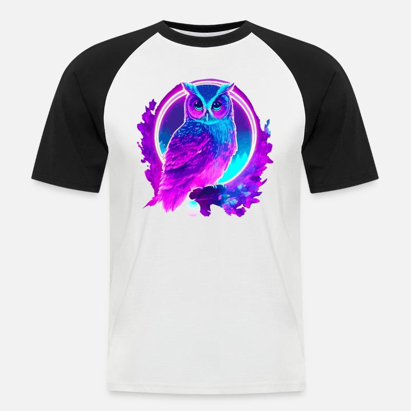 Eule Neon Moon Synthwave - Männer Baseball-T-Shirt - Weiß/Schwarz