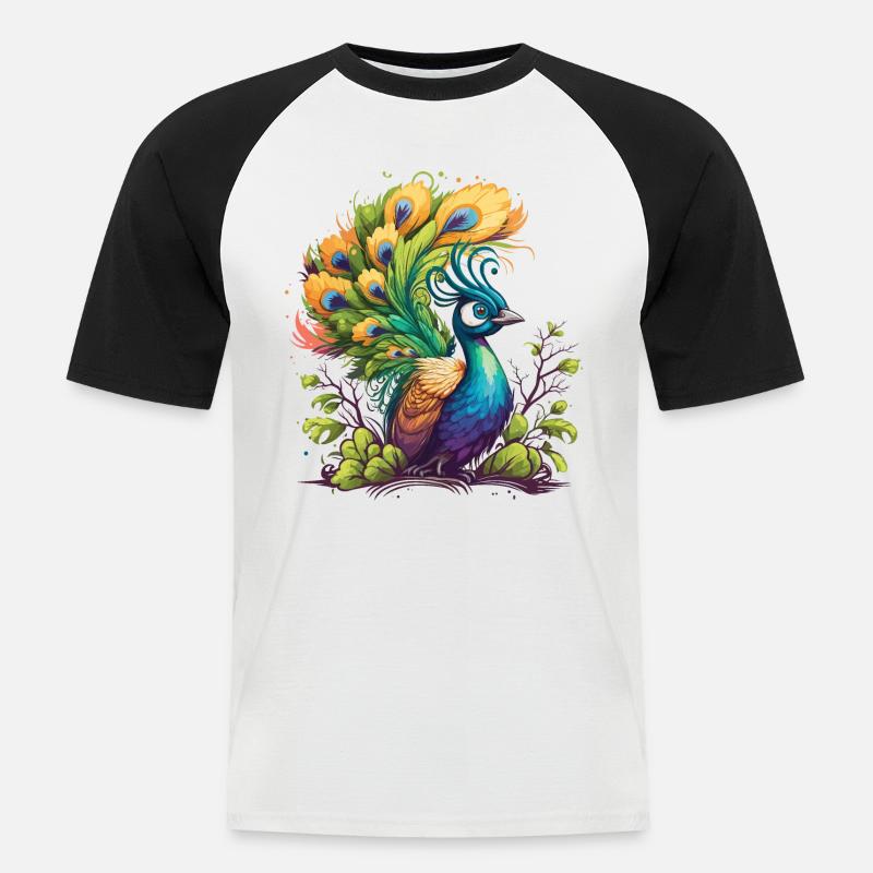 Stolzer Pfau - Männer Baseball-T-Shirt - Weiß/Schwarz