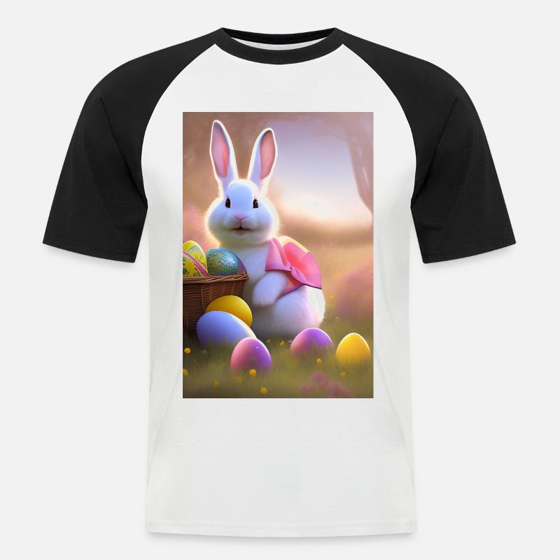 Osterhase mit Oster Eier - Männer Baseball-T-Shirt - Weiß/Schwarz