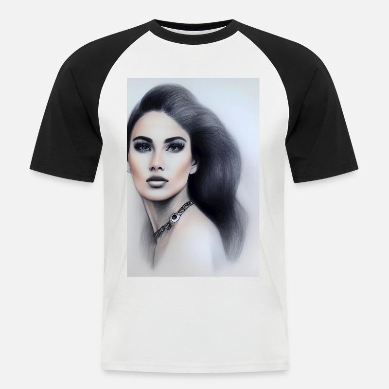 Frau mit Schmuck - Männer Baseball-T-Shirt - Weiß/Schwarz