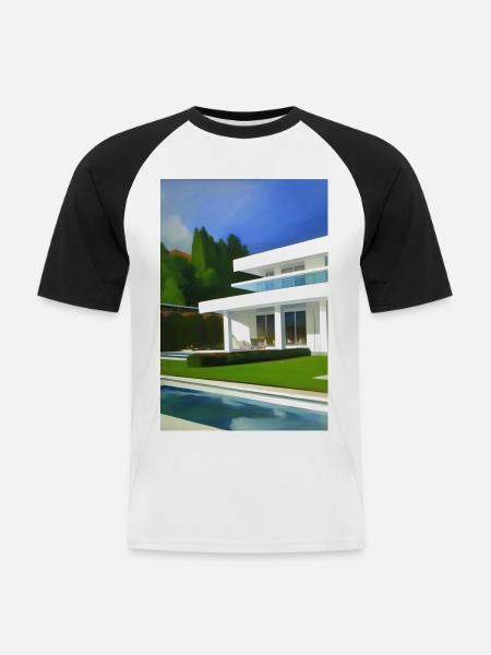 White villa with pool - Men's Baseball T-Shirt - white/black