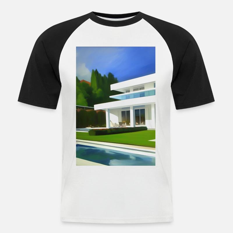 Weiße Villa mit Pool - Männer Baseball-T-Shirt - Weiß/Schwarz