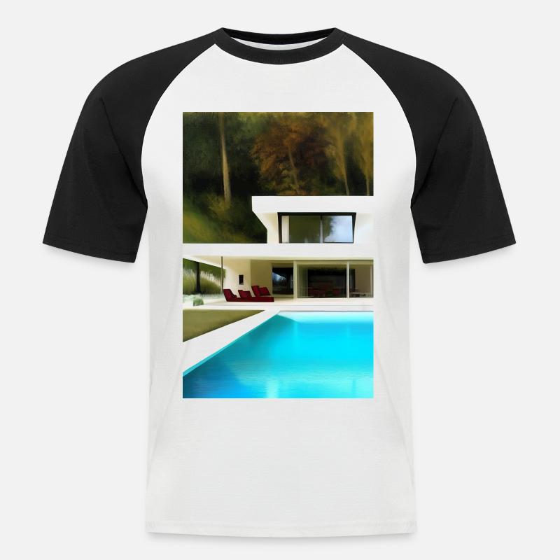 Weiße Villa mit Pool - Männer Baseball-T-Shirt - Weiß/Schwarz
