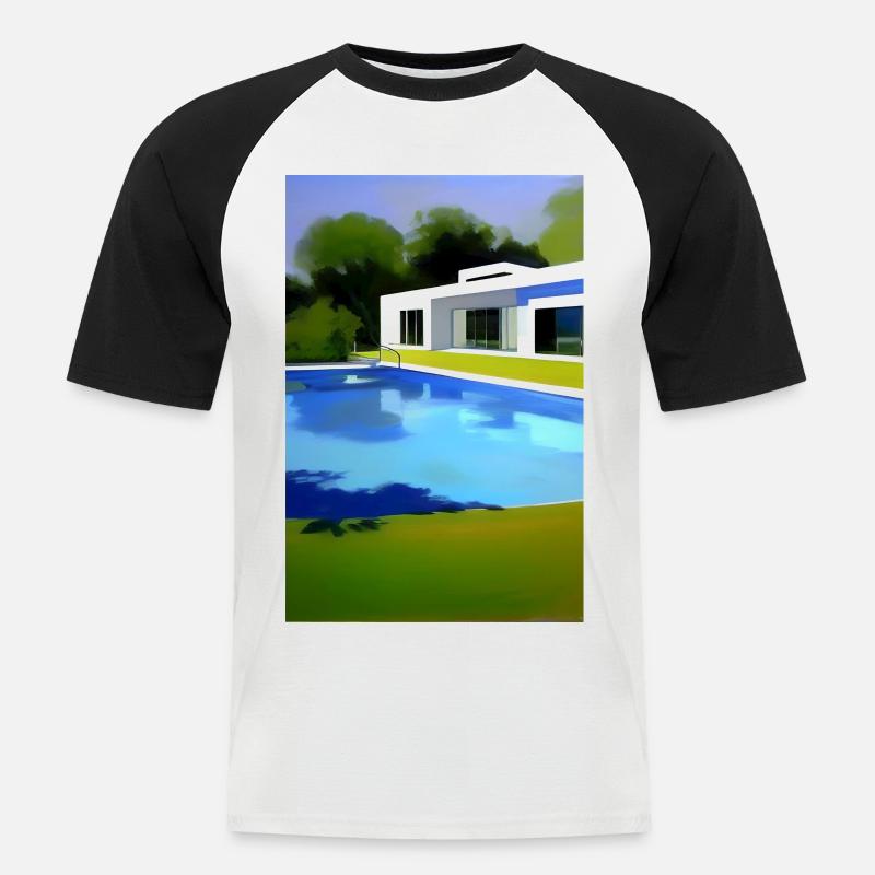 Weiße Villa mit Pool - Männer Baseball-T-Shirt - Weiß/Schwarz