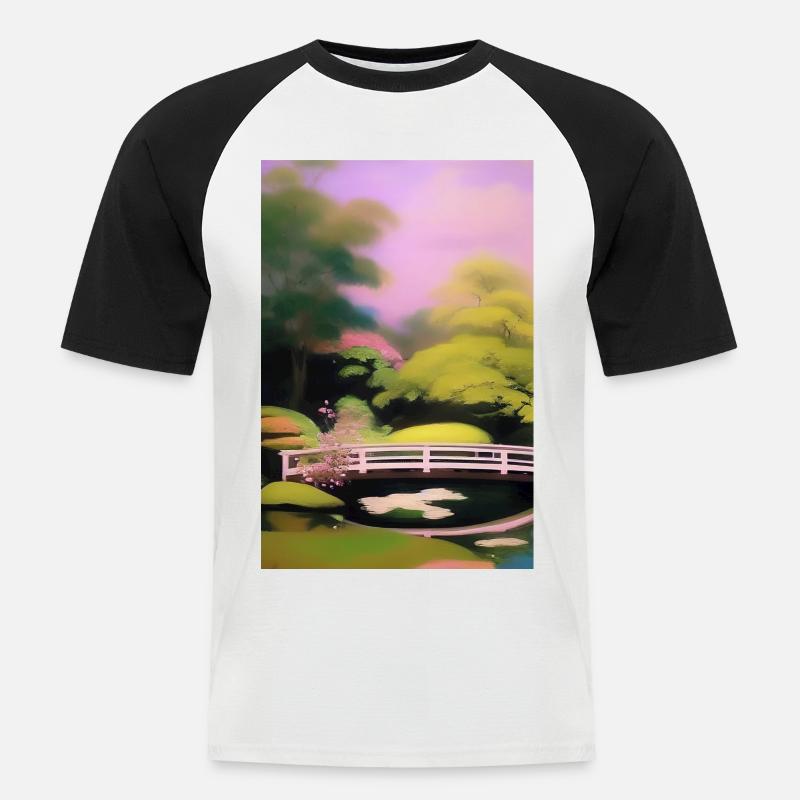 Chinesischer Zen Garten - Männer Baseball-T-Shirt - Weiß/Schwarz
