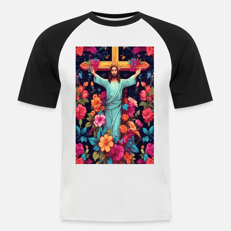 Jeesus Kristus - Miesten lyhythihainen baseballpaita - valkoinen/musta