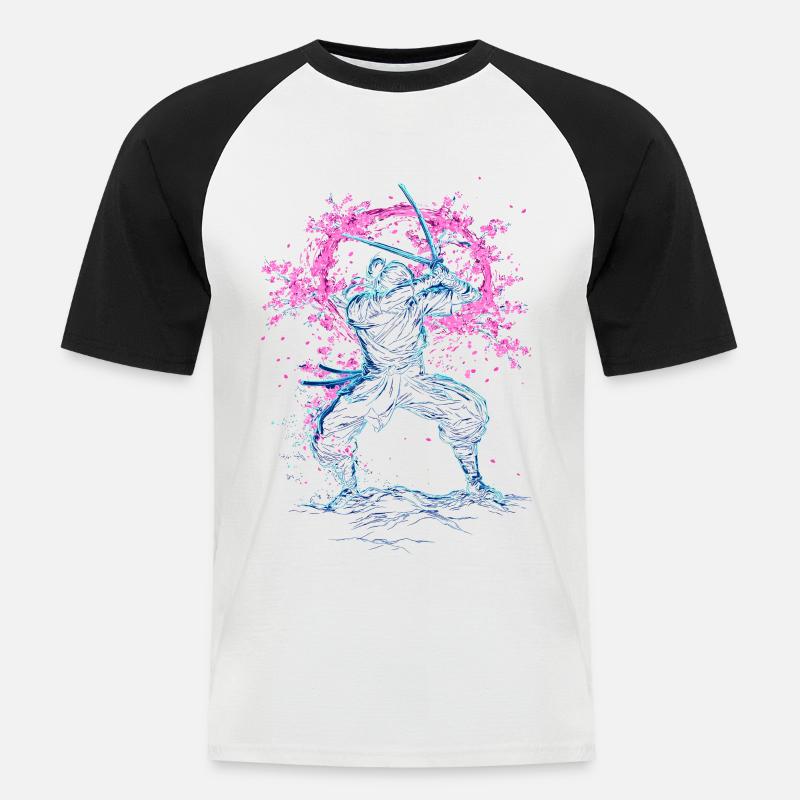 Samurai Sakura Tornado japan - Männer Baseball-T-Shirt - Weiß/Schwarz