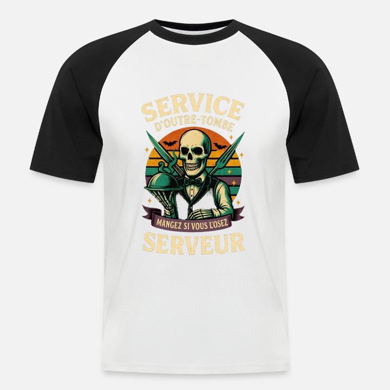 Restaurant-Server - Halloween-Skelett - Männer Baseball-T-Shirt - Weiß/Schwarz