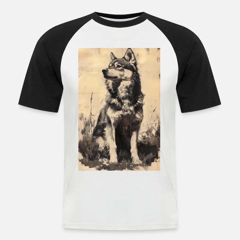 Illustration eines Wolfes - Männer Baseball-T-Shirt - Weiß/Schwarz