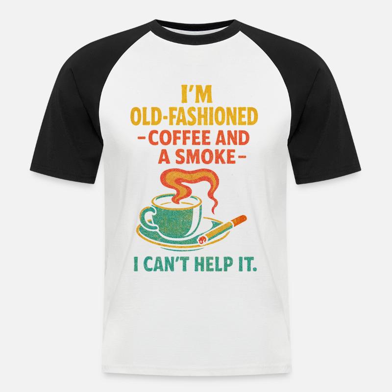 Altmodischer Kaffee und eine Zigarette - Männer Baseball-T-Shirt - Weiß/Schwarz