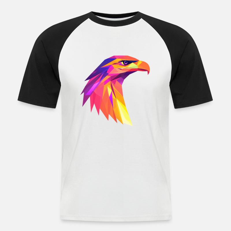 AdlerKopf Low Poly Logo Design - Männer Baseball-T-Shirt - Weiß/Schwarz