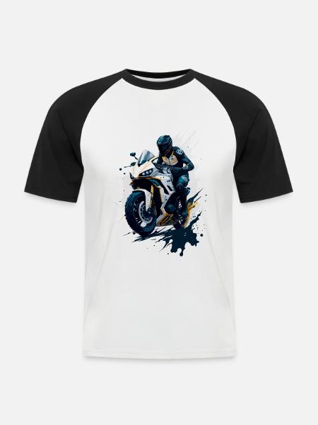 Sportmotorrad-Illustration - Männer Baseball-T-Shirt - Weiß/Schwarz