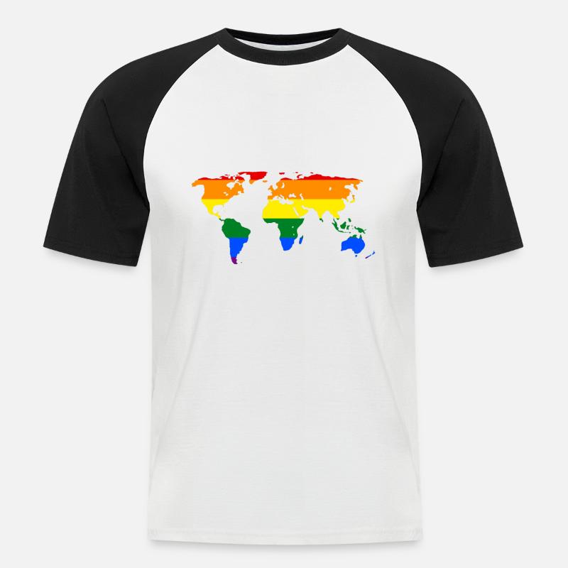 carte du monde - T-shirt baseball manches courtes Homme - blanc/noir