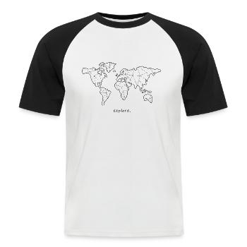 Découvrir Voyager Explorer Terre Continents - T-shirt baseball manches courtes Homme - blanc/noir - Devant - Nik (191cm)