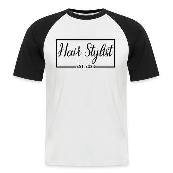 Coiffeur Est. 2023 Diplômé Coiffeur Cadeau - T-shirt baseball manches courtes Homme - blanc/noir - Devant - Nik (191cm)
