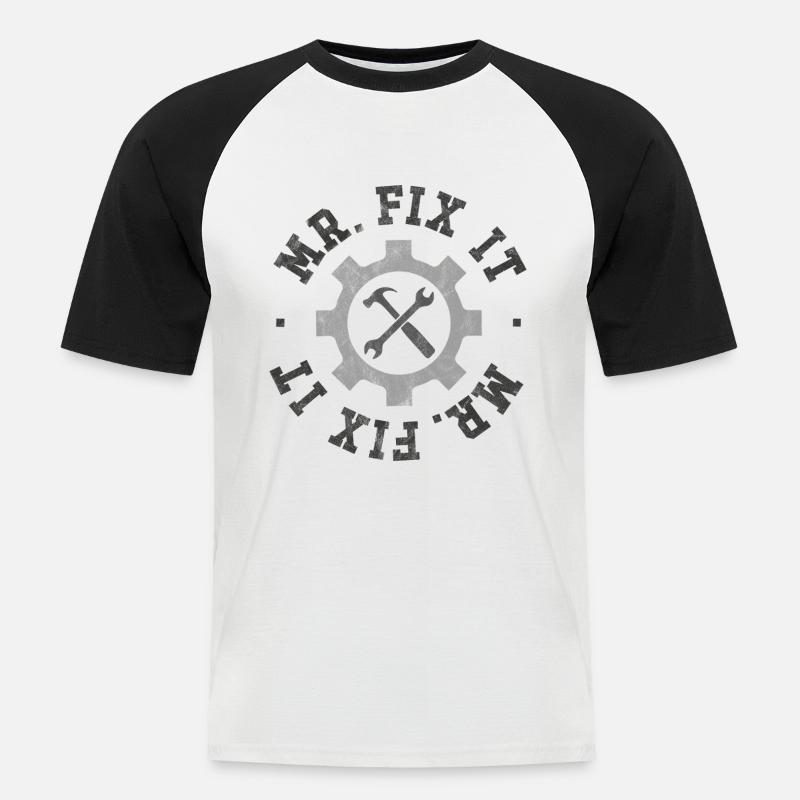 Herr Fix It - Männer Baseball-T-Shirt - Weiß/Schwarz
