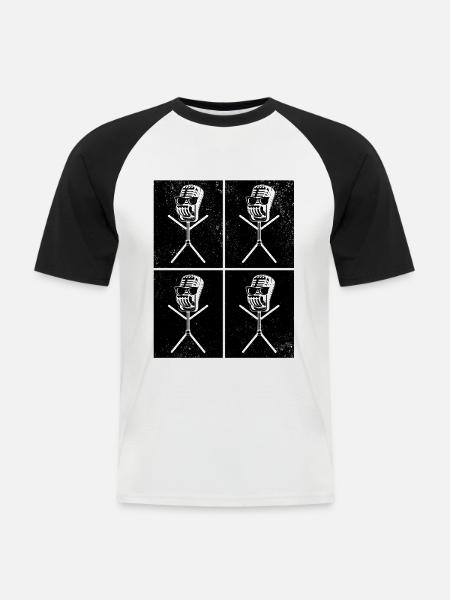 Podcast Microphone Stick Figure Podcaster - Männer Baseball-T-Shirt - Weiß/Schwarz
