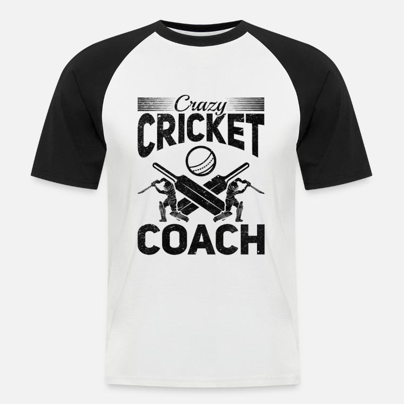 Crazy Cricket Coach - Männer Baseball-T-Shirt - Weiß/Schwarz