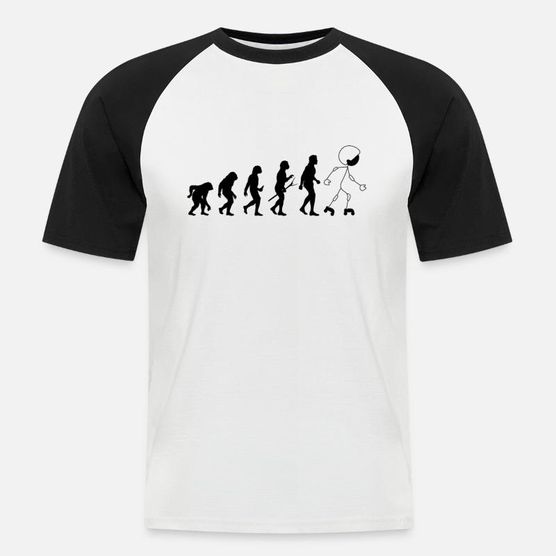 Funny Roller Skating Evolution - Männer Baseball-T-Shirt - Weiß/Schwarz