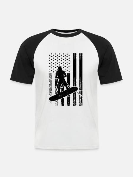 Wakeboarding US Flag Wakeboarding Wakeboarder - Männer Baseball-T-Shirt - Weiß/Schwarz