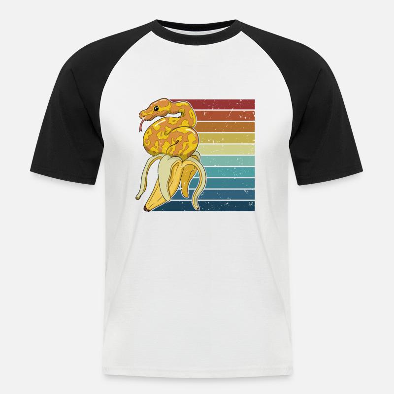 Retro Python Schlange Schuppenkriechtiere Banana - Männer Baseball-T-Shirt - Weiß/Schwarz