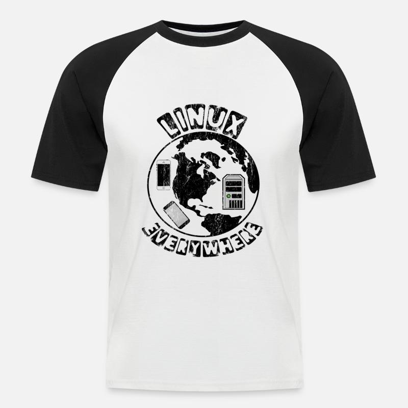 Linux ist überall! - Männer Baseball-T-Shirt - Weiß/Schwarz